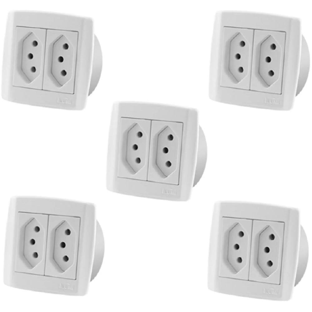 Kit Com 5 Pç Tomada 10A Dupla Para Móveis Ilumi Slim Branca