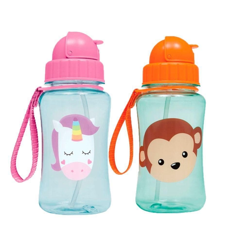 Kit 2 Garrafinha Infantil Fun 400 Ml Buba Canudo Retrátil