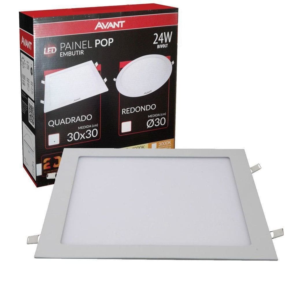 Plafon Led Quadrado Painel Embutir 24 Watts Branco Avant