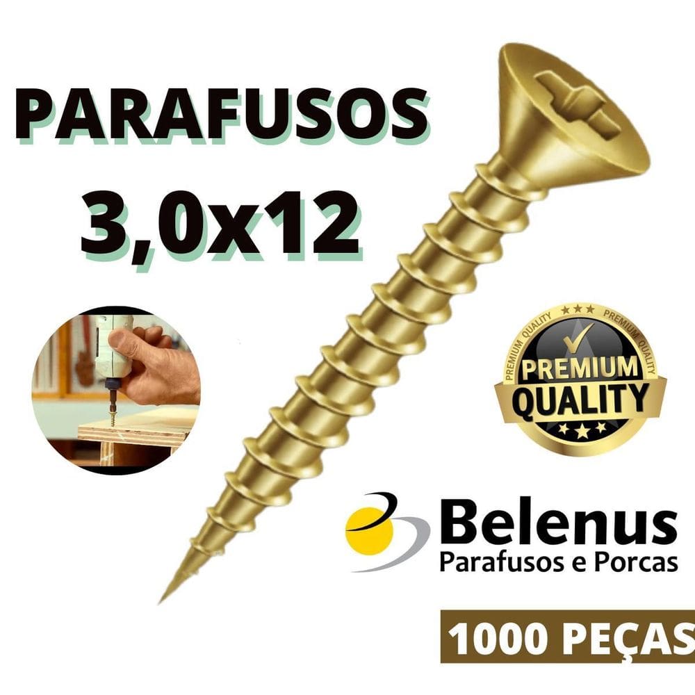 Parafuso Chipboard Phillips 3,0X12 Caixa 1000 Pçs