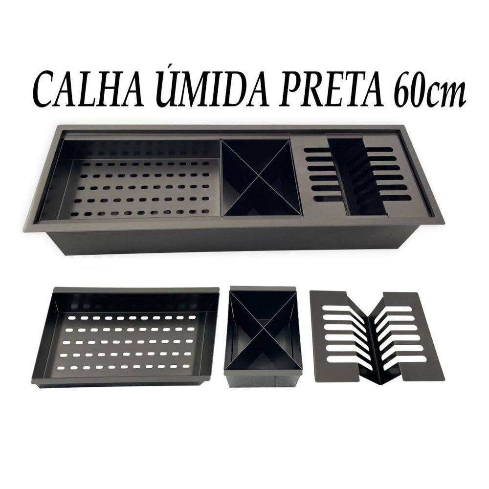 Calha Úmida Gourmet Canal Organizador Escorredor 60Cm Preta