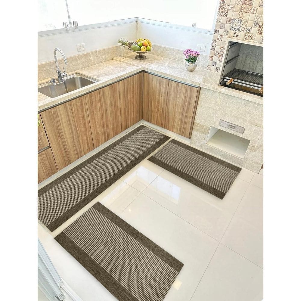 Kit 3 Peças Ps Jogo Tapete Cozinha Largo 0,66 Antiderrapante