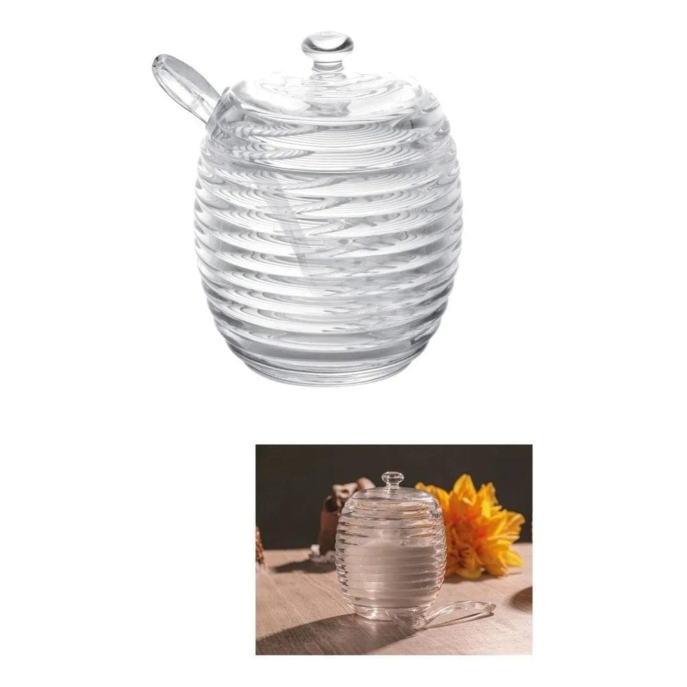 Açucareiro De Cristal Com Colher E Tampa Colmeia 210Ml