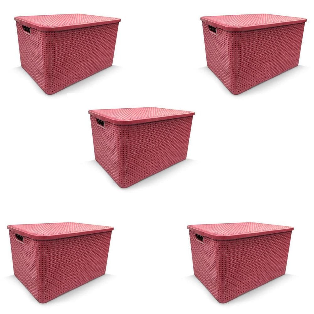 Kit 5 Caixa Organizadora Rattan Decorativa Com Tampa