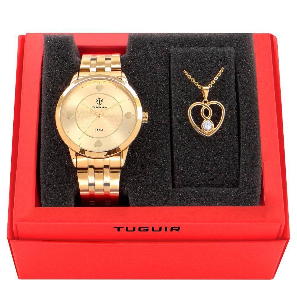 Kit Relógio Feminino Tuguir Analógico Tg153 - Dourado Com
