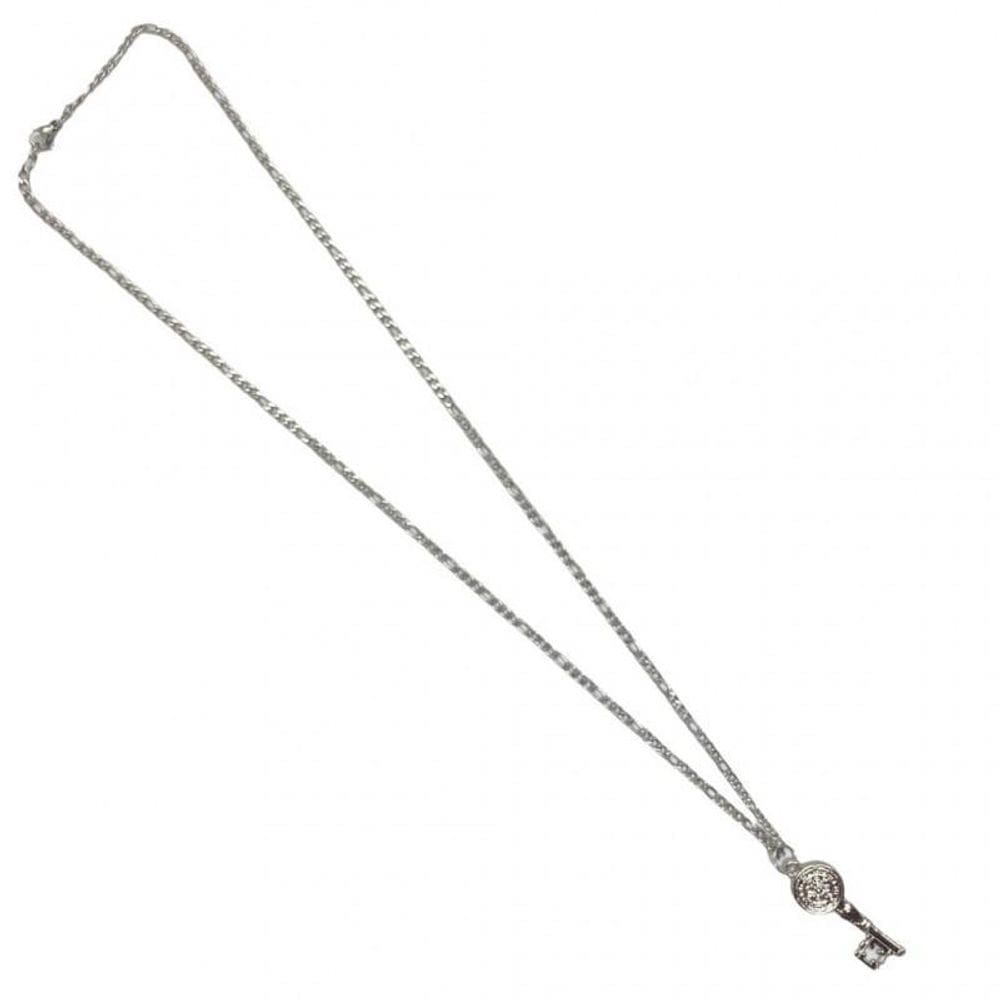 Corrente Com Pingente Chave De São Bento 4 Cm Niquelado
