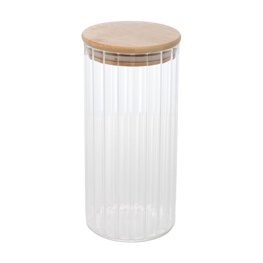 Pote Mantimentos De Vidro Canelado Com Tampa De Bambu 800Ml