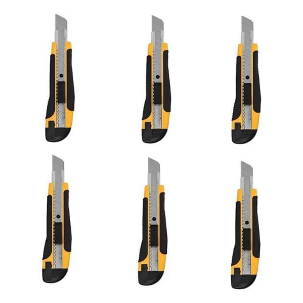 Kit 6 Estilete Profissional 18Mm Trava Fixa Emborrachado