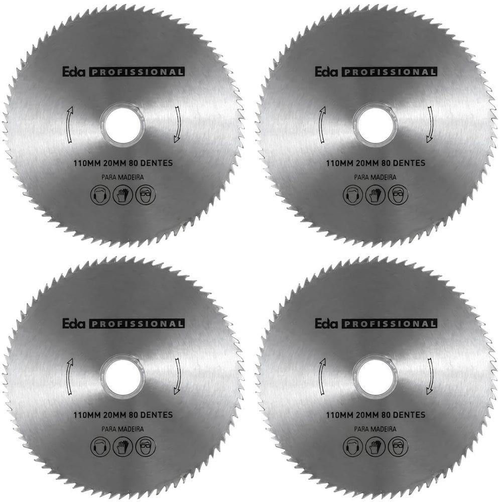 Kit 4 Discos Serra 110mm Madeira 80 Dentes Eda