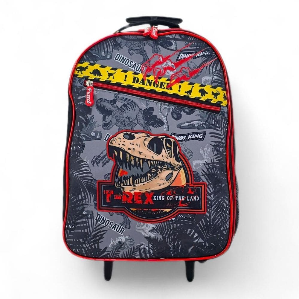 Mochila Grande Escolar Rodinha Dinossauro Rex Preto Vermelho