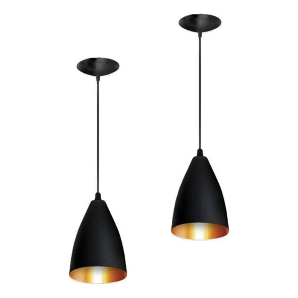Kit 2 Luminarias Lustres Pendentes Preto/Cobre Bivolt Jjb