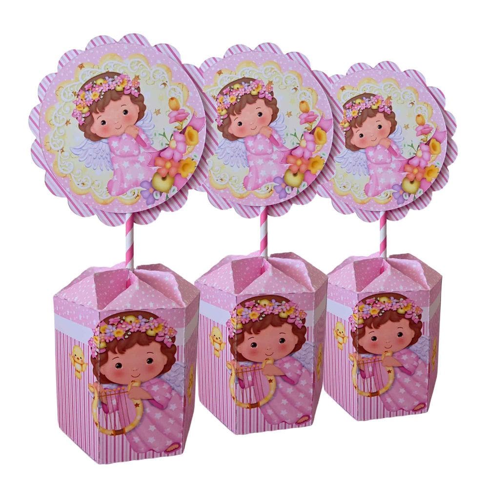 Kit 10 Centros De Mesa Decoração Para Batizado - Rosa