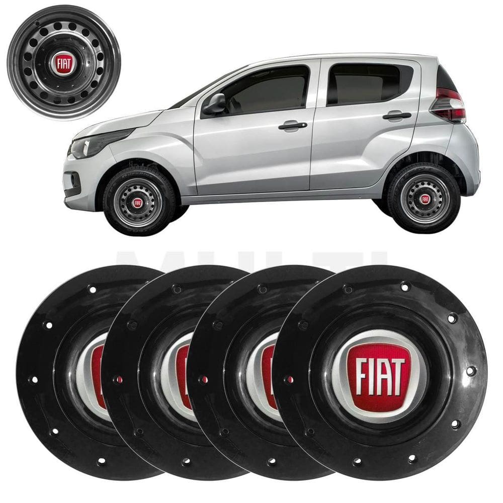 Kit 4X Calota Centro Roda Aro 14 Fiat Mobi 2017 A 2022 Preto