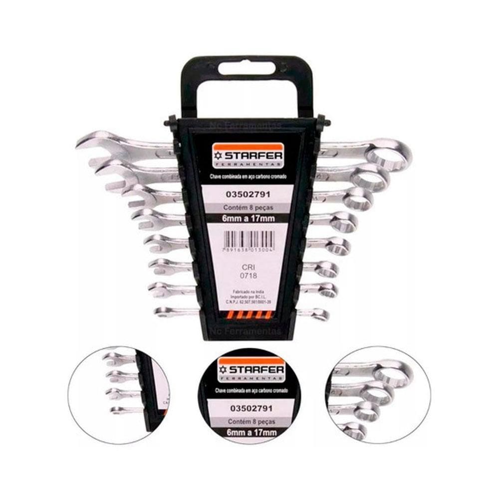 Jogo Chave Combinada Boca Estrela 6 A 17Mm Resistente 8 Pcs