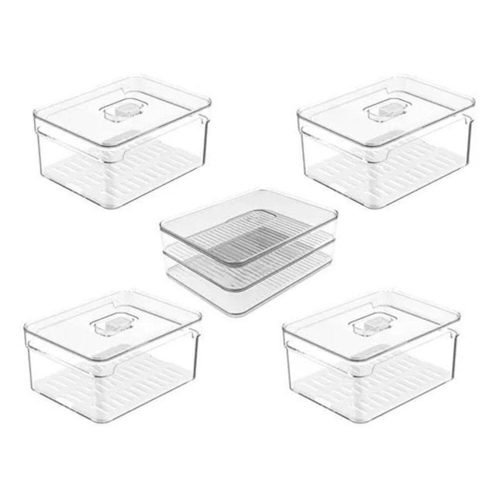 Kit 4 Organizadores De Geladeira 2,2L E Porta Frios Duplo Ou