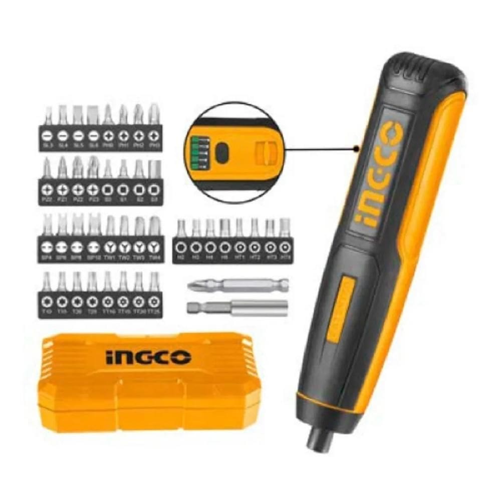 Parafusadeira Ingco 1/4 Bateria Íon-Lítio 4V + Bits E Estojo