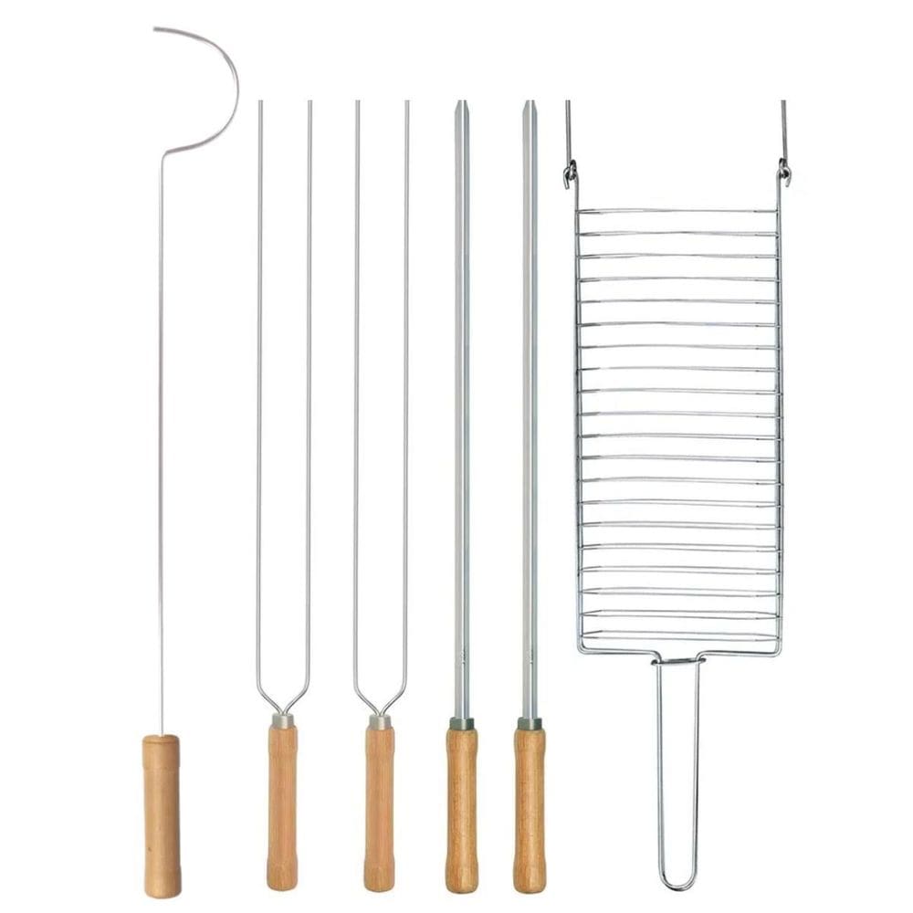 Kit Preparo Churrasco 6Pcs Churrasqueira 65Cm Cabo Madeira