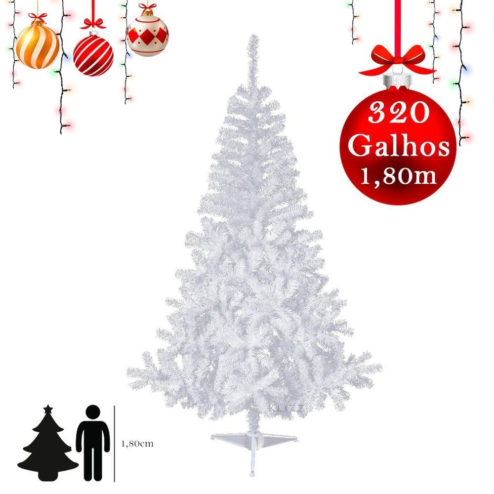 Árvore de Natal Branca 1,80m 320 Galhos Pinheiro Luxo KLIZZ