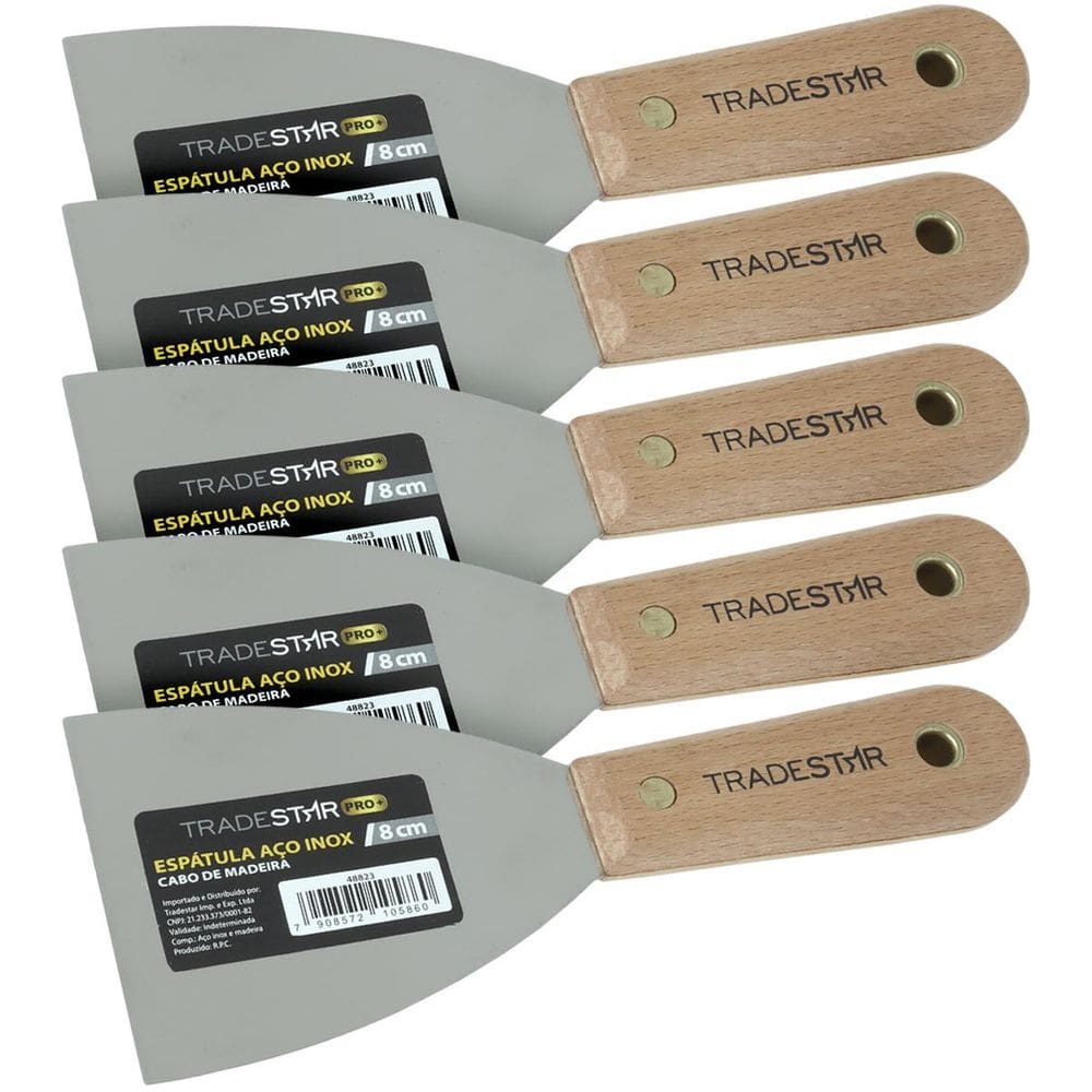 Kit 5 Espátula 8 Cm Aço Inox Multiuso Chapa Gesso Drywal