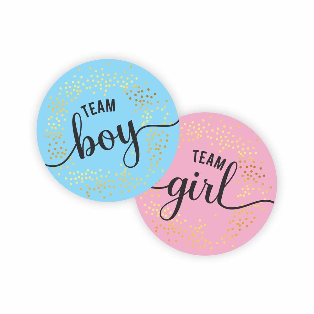 Lindo Adesivo Chá Revelação Team Girl Boy 120Un Rosa/Azul