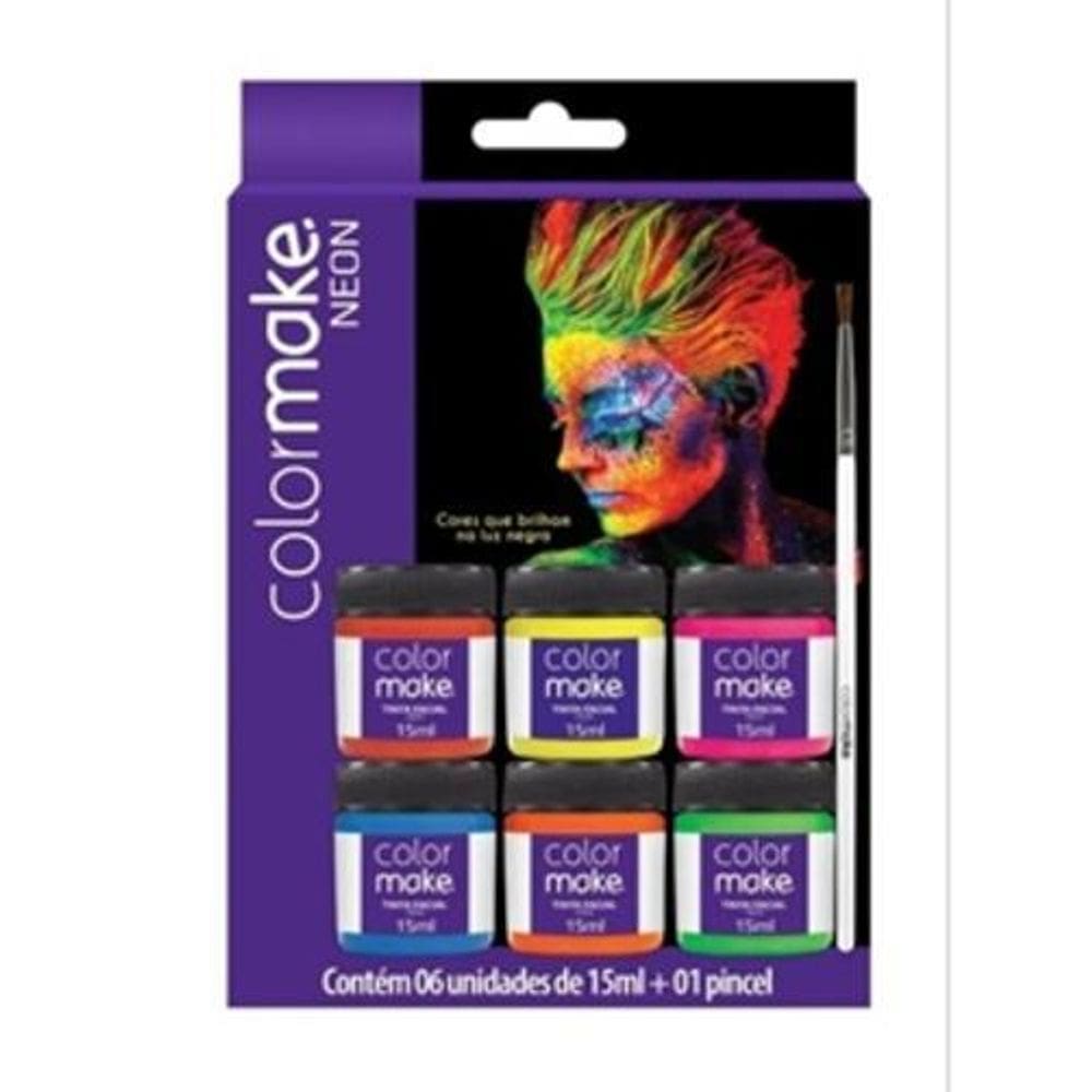Kit Tinta Líquida Neon 6 Cores + Pincel Colormake