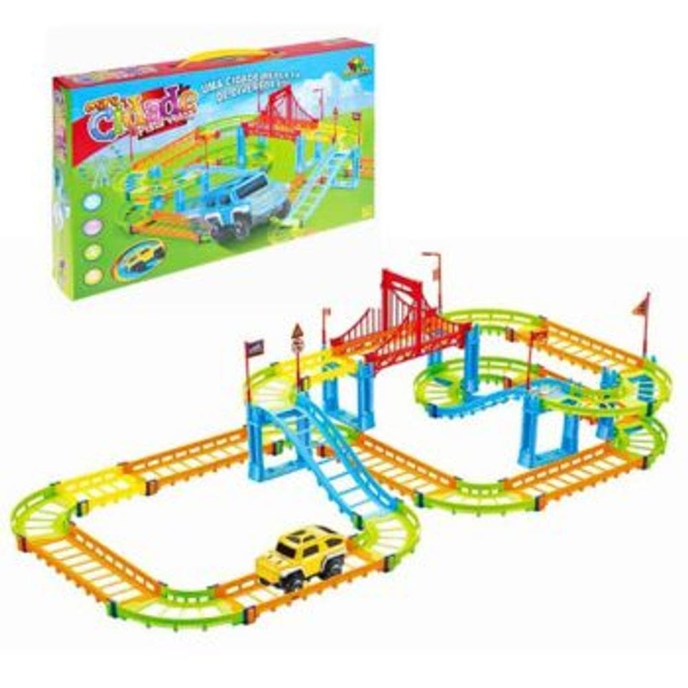 Pista Mini Cidade Ponte Estaiada 95 Pecas Art Brink Carro Acessorios Brinquedo Infantil Recreativo