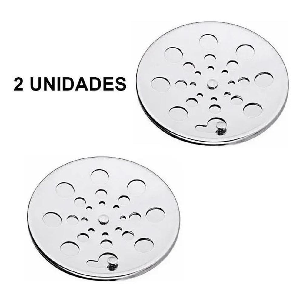 Kit 02 Ralos Tampa Grelha Inox Redonda 10 Cm Fecho Rotativo