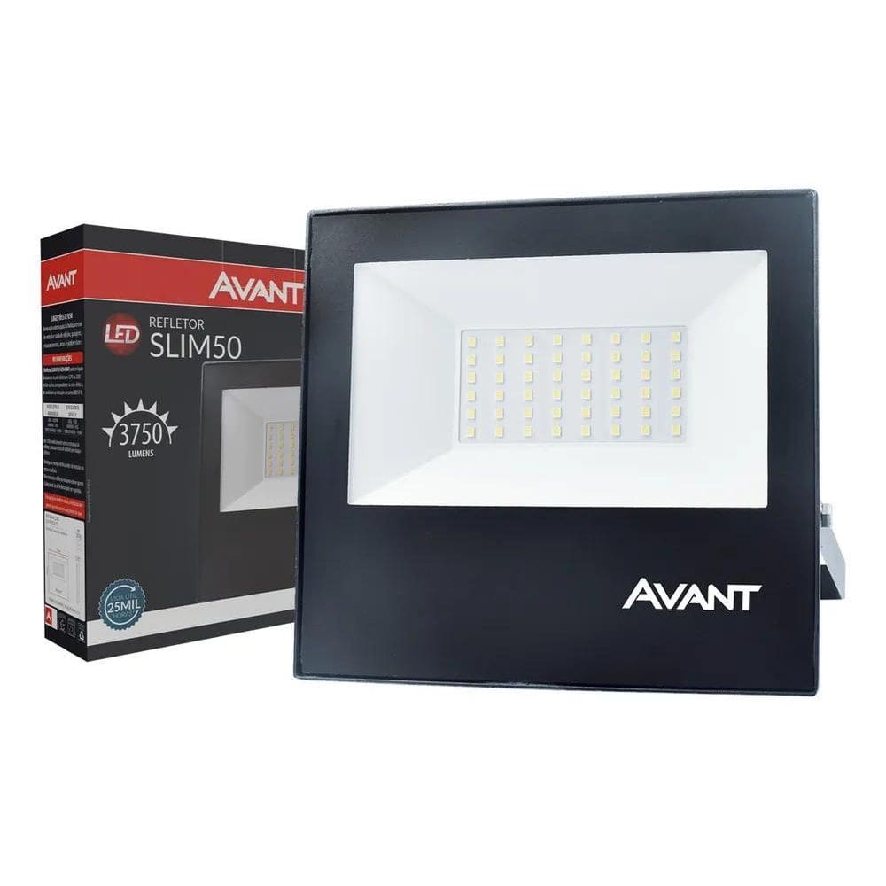Refletor Led Slim 50W 6500K Branco Frio Ip65 A Prova D`Água