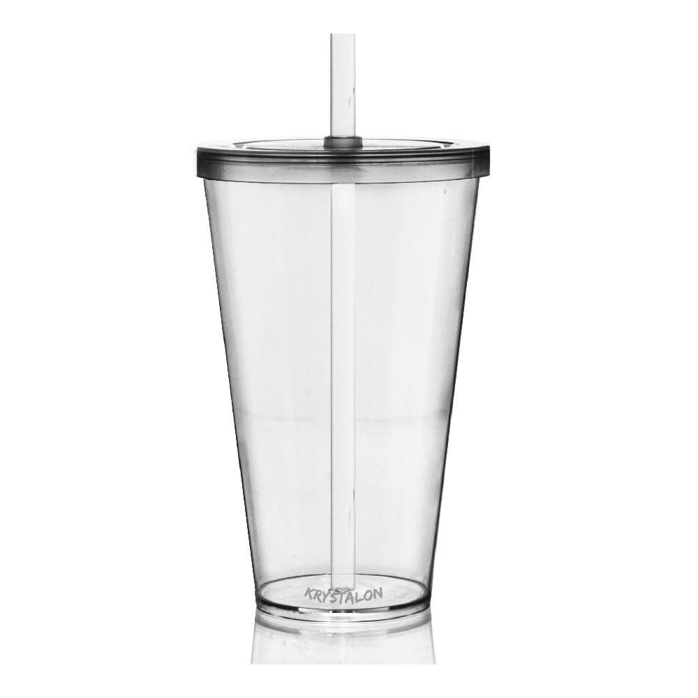Kit 6 Copos Com Tampa E Canudo 550 Ml Krystalon Em Acrílico