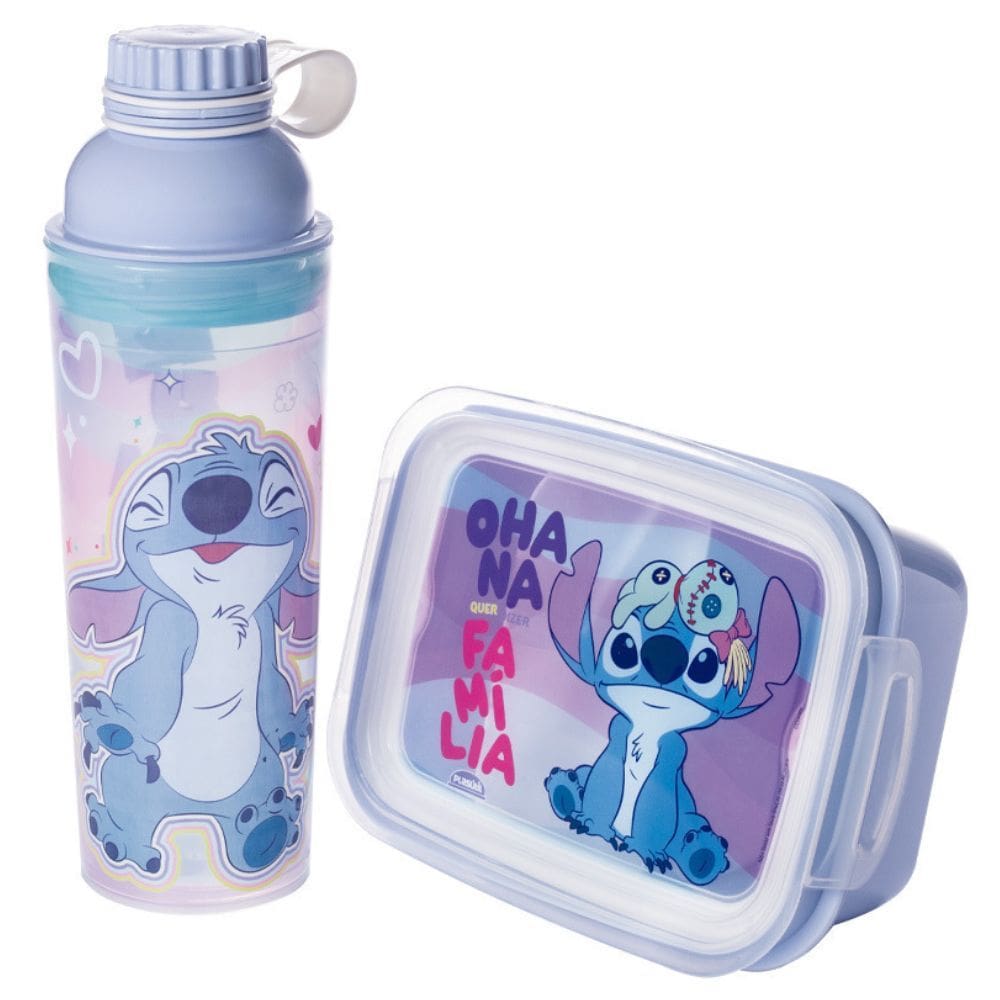 Kit infantil Garrafa + porta lanches Stitch Plasutil ref.15633