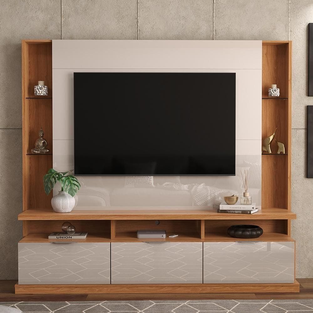 Estante Home Para Até 70 3 Portas Lukaliam Móveis Bilbao Jequitiba-off White Perolizado Jequitiba-off White Perolizado