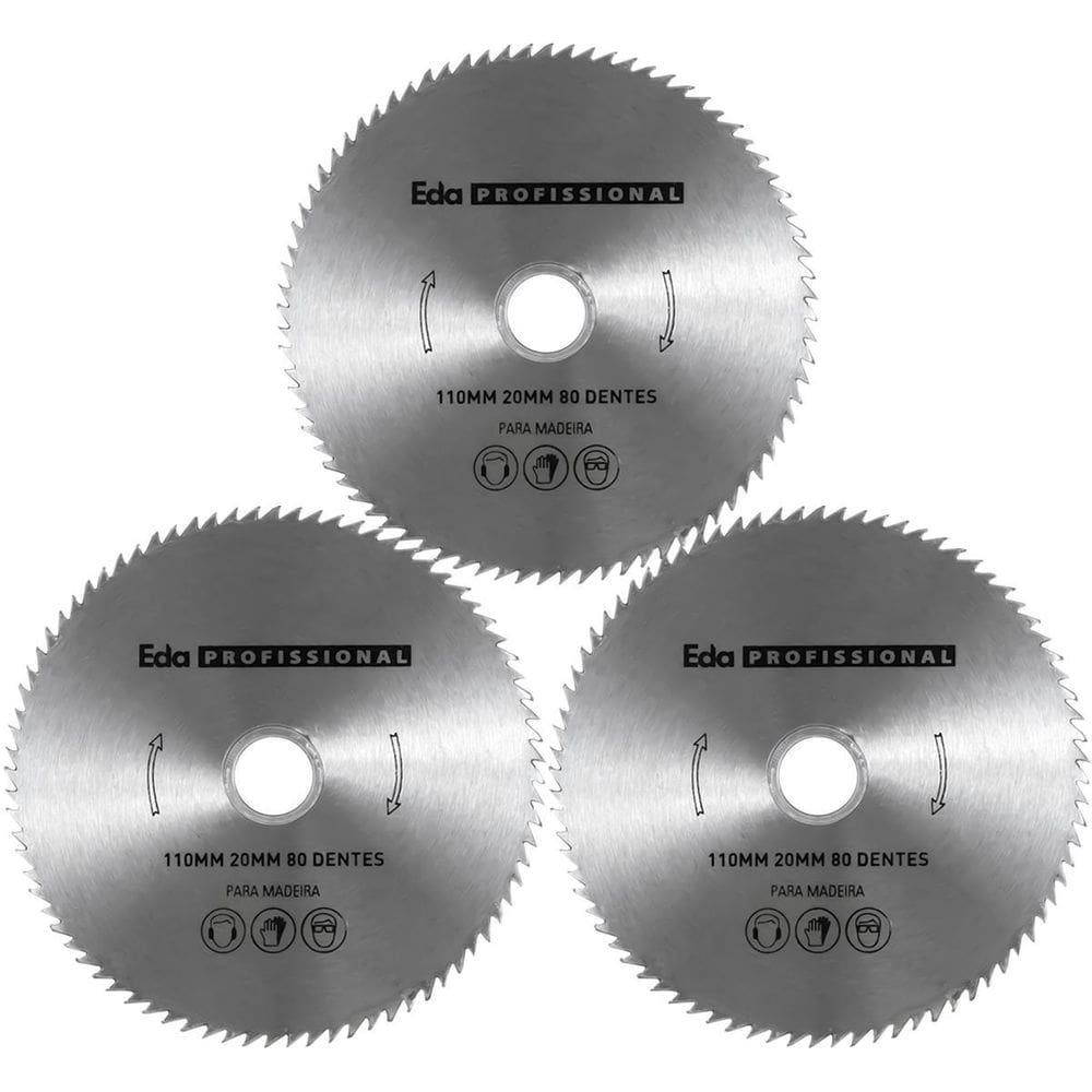 Kit 3 Discos Serra 110mm Madeira 80 Dentes Eda