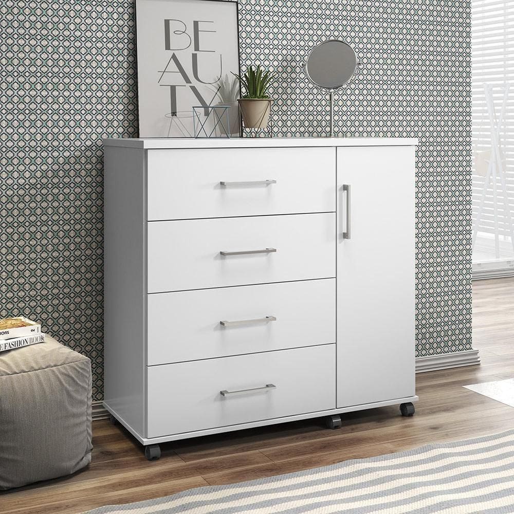 Cômoda Belle 4 Gavetas E 1 Porta Lukaliam Móveis Branco Branco