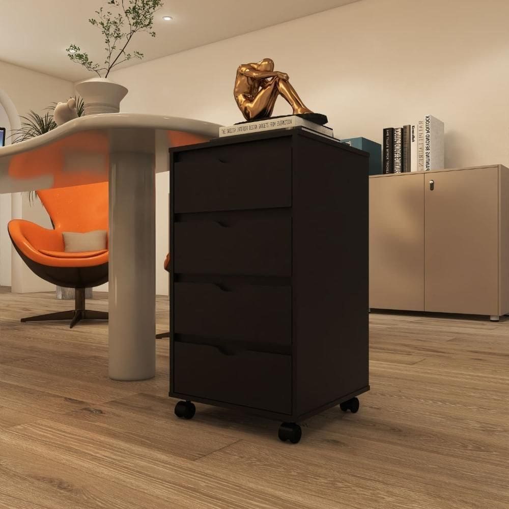 Gaveteiro Multiuso 4 Gavetas Com Rodizios Preto Preto