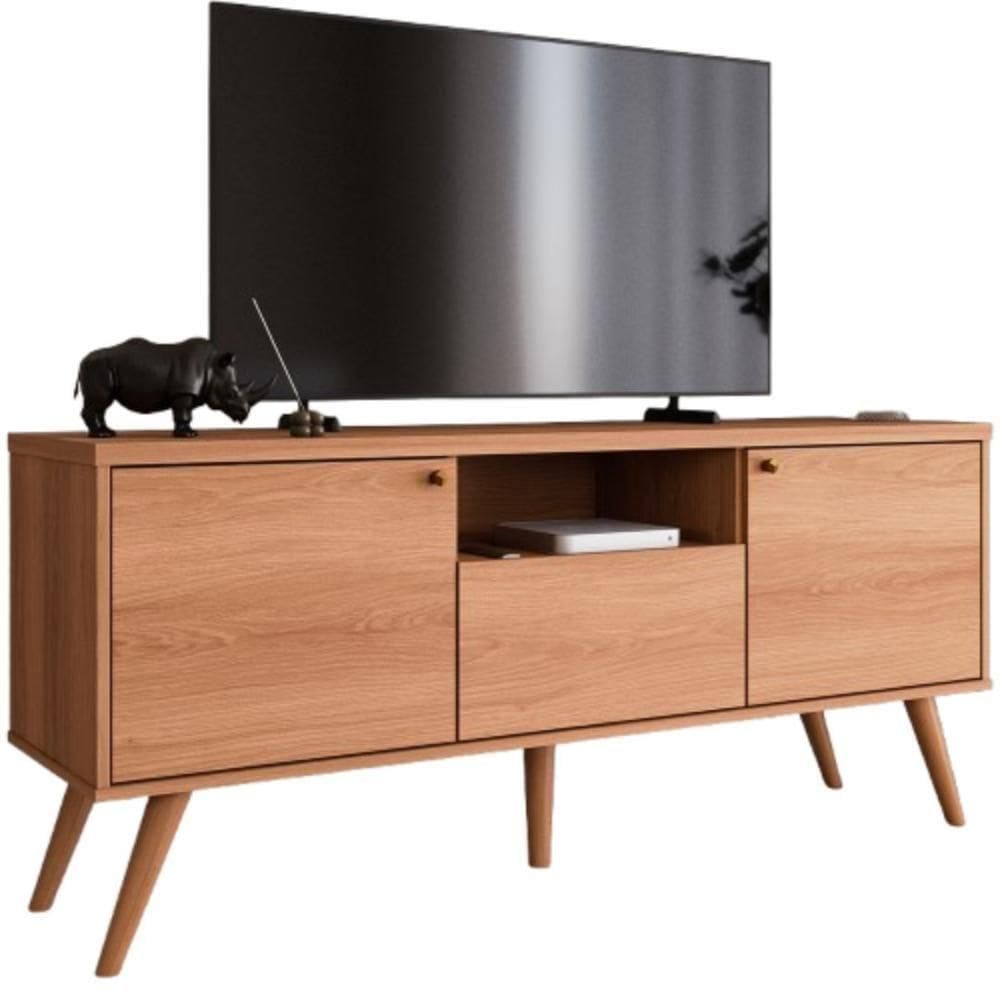 Rack Em Mdp 25mm P- Até 70” 1,36m 2 Portas E 1 Gaveta Sevilla Jequitiba Jequitiba