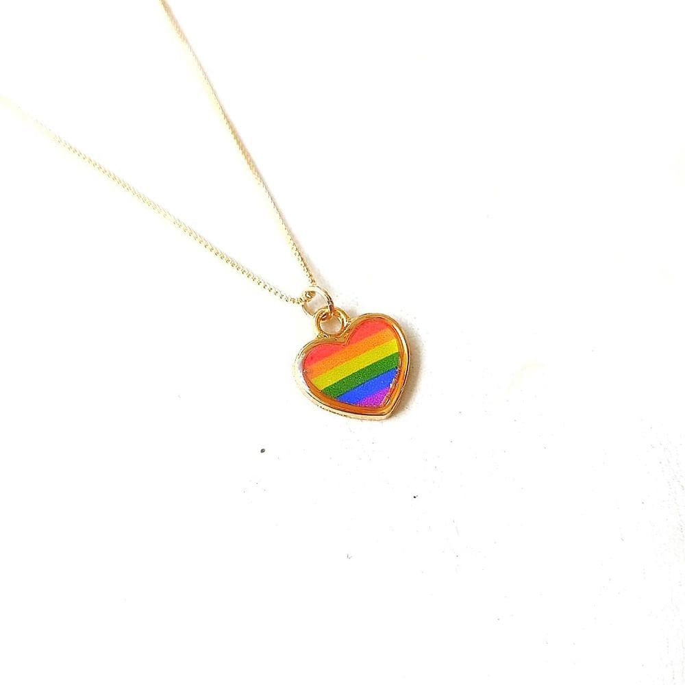Colar Coração Arco Iris 45 Cm Banhado A Ouro Amarelo