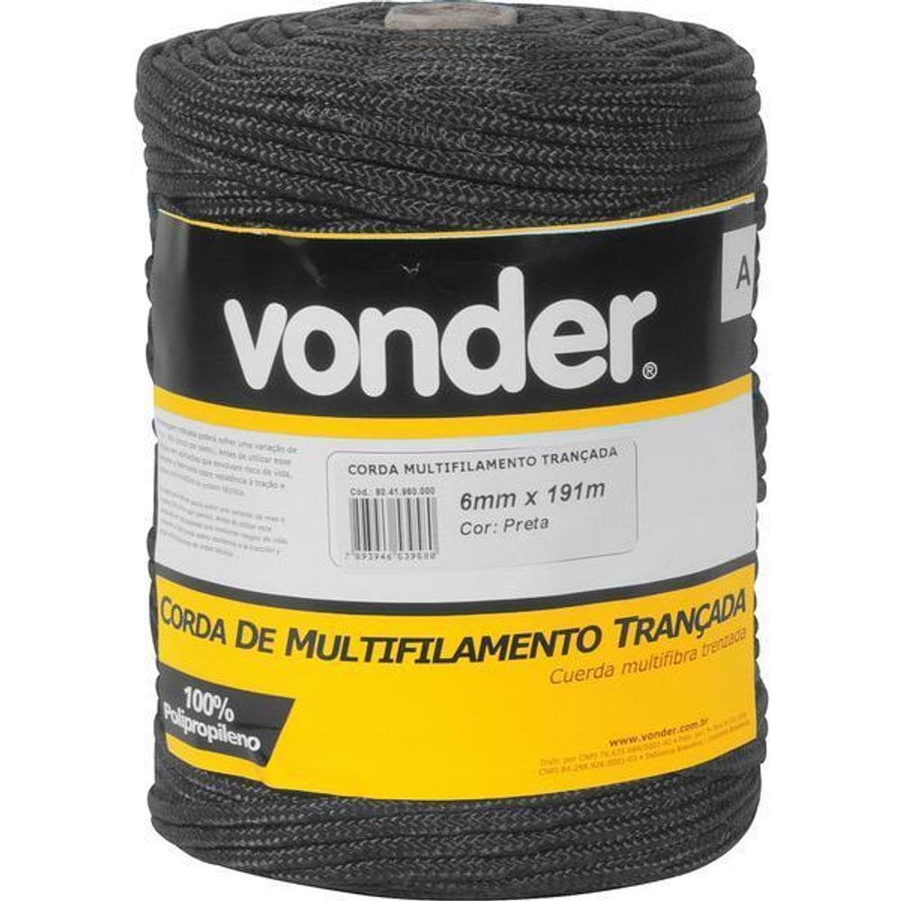 Corda Multifilamento 6,0Mmx191M Preta - Vonder
