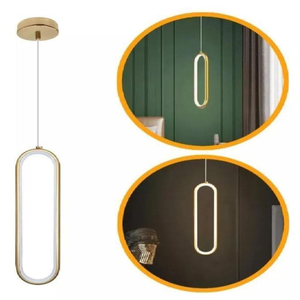 Kit 2 Luminárias Pendente Anel Oval Modernoteto Lustre Slim