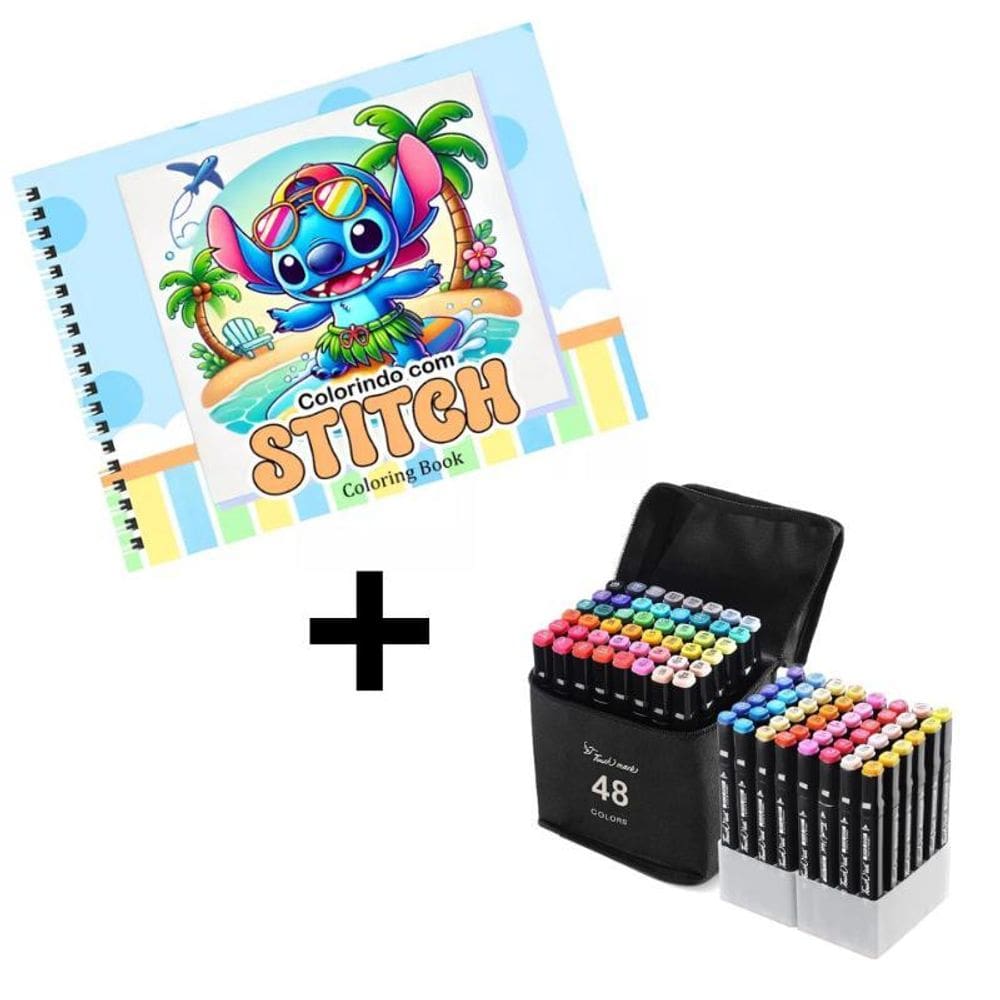 Kit 48 Canetinhas Marca Texto Ponta Dupla + Livro Colorir