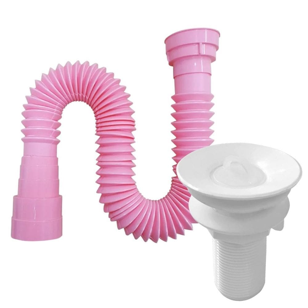 Kit Sifão Rosa 72Cm + Válvula V2