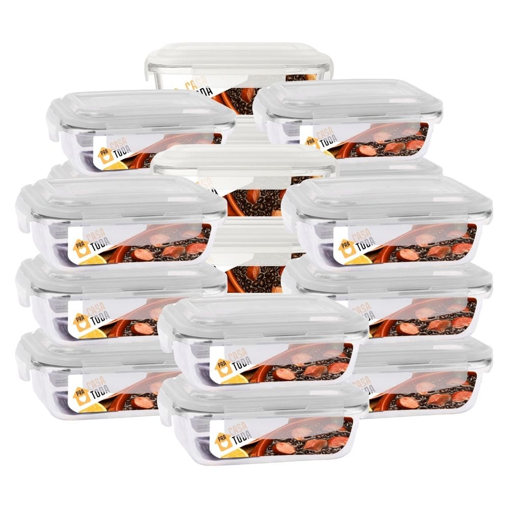 Conjunto 20 Potes Vidro Retangular 1040ml Com Tampa Marmitas Fitness