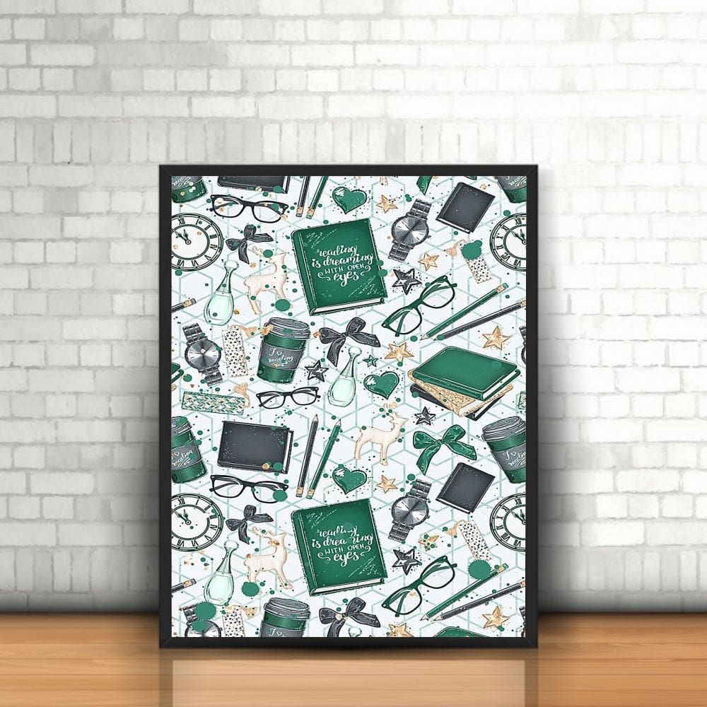 Quadro com Moldura Pattern Estudante Escola Livros Estudos