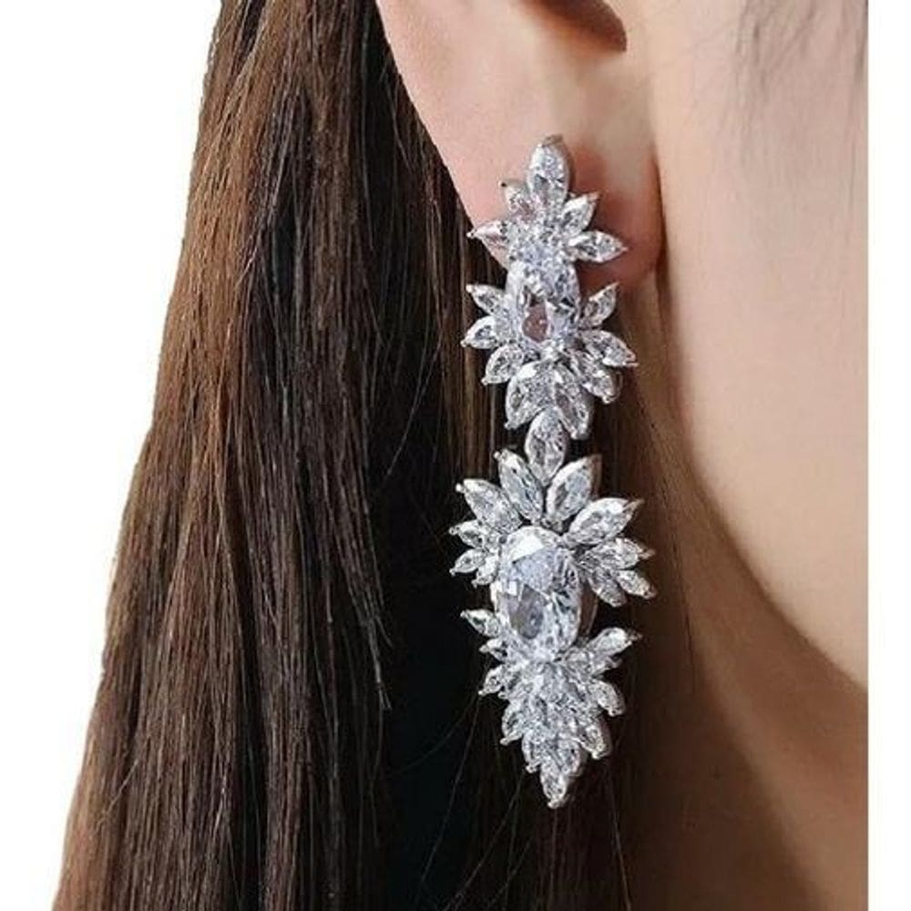 Brinco Noiva Zirconia Pendurado Grande Prata Debutante Luxo