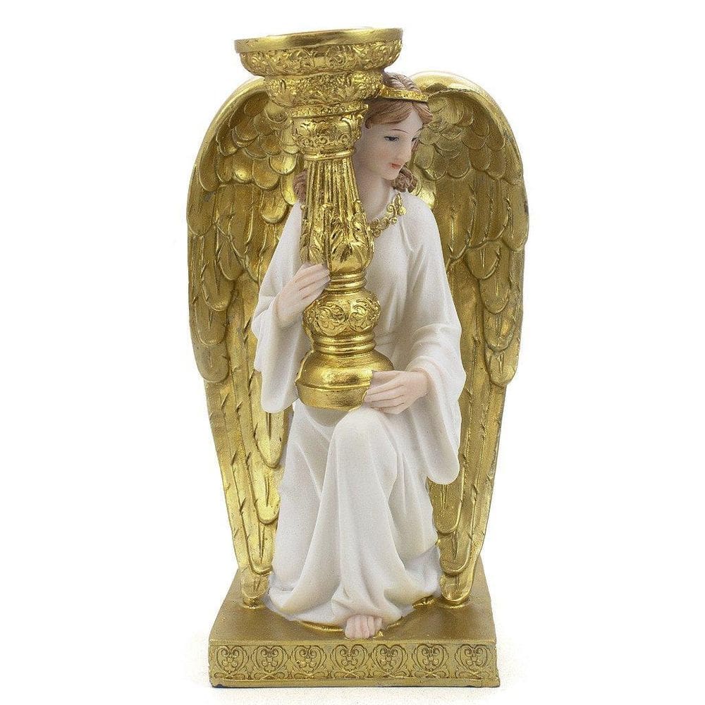 Imagem Anjo Da Guarda Castiçal Lado Direito Importado Resina
