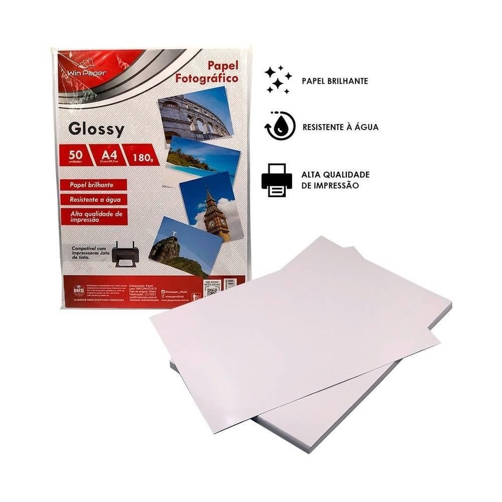 Kit 150 Folhas Papel Brilhante Fotográfico A4 Glossy 180G