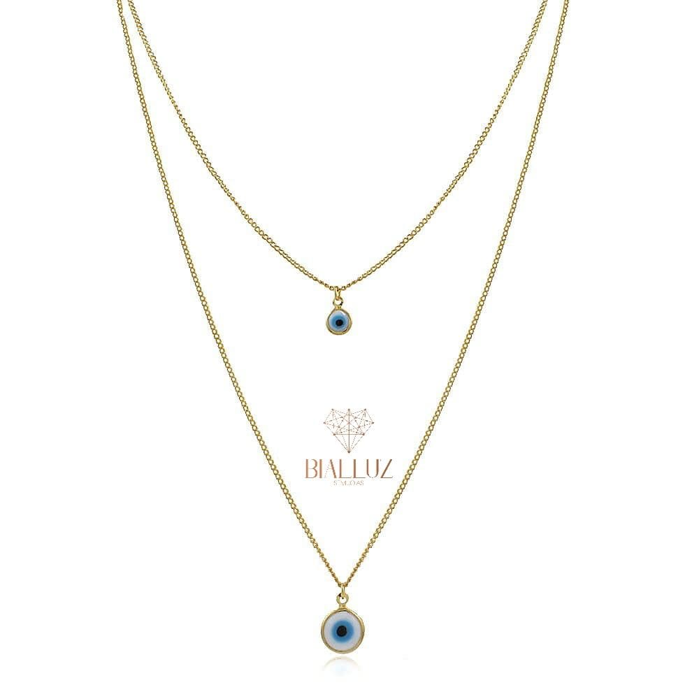 Colar Duplo Olho Grego Dourado