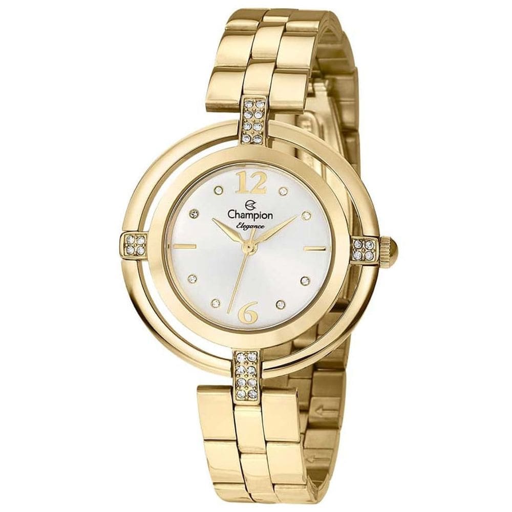 Relógio CHAMPION feminino dourado strass CN25421H