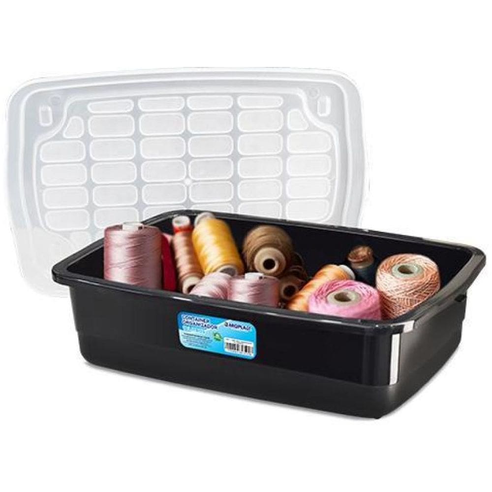 Organizador Container Preto 10 Litros Com Tampa 42X28X12Cm