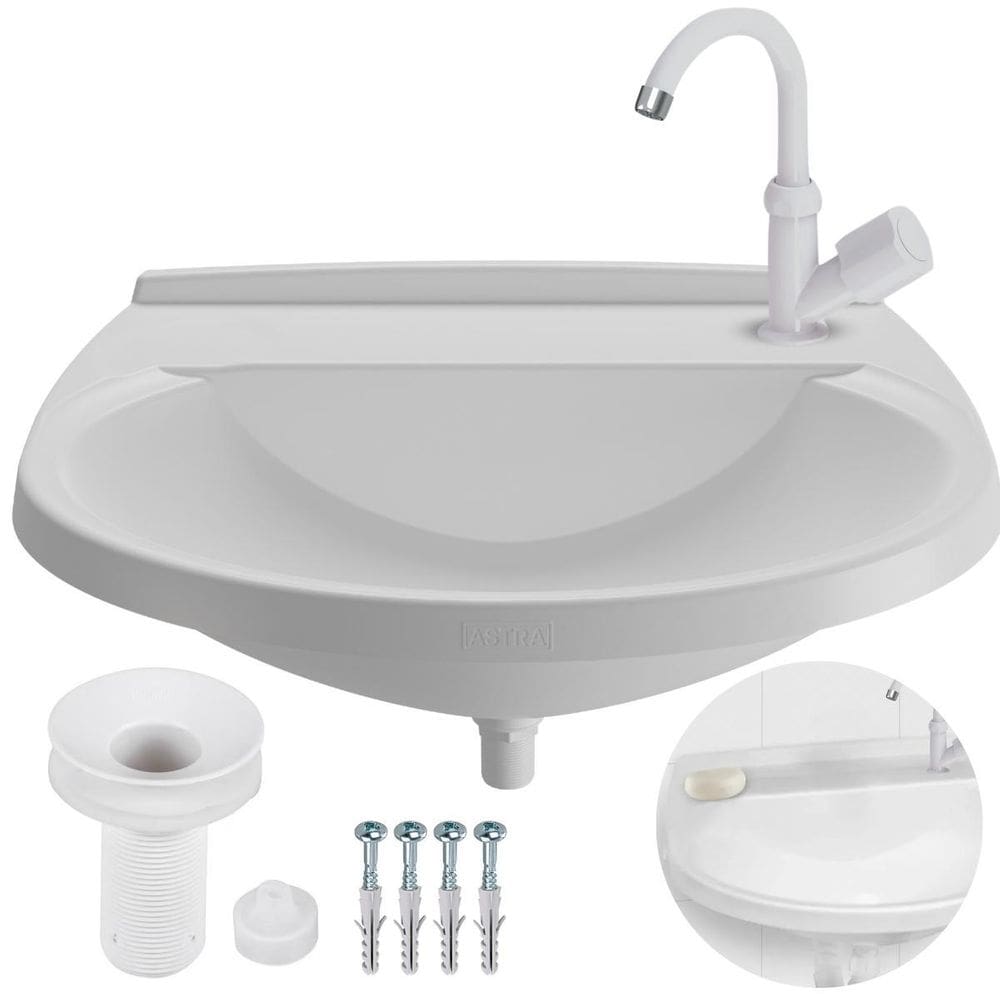 Pia Lavatório Banheiro 8L + Torneira Bica Móvel Branca