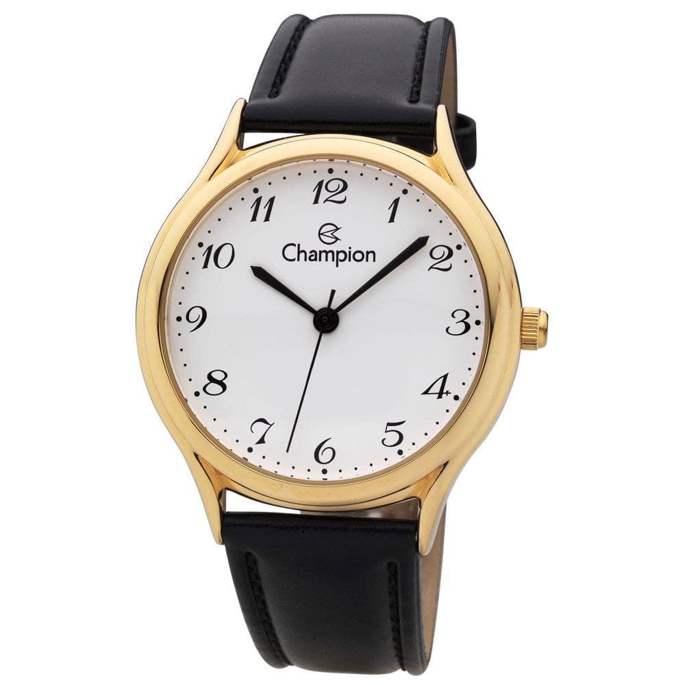 Relógio CHAMPION feminino dourado couro preto CH22233M